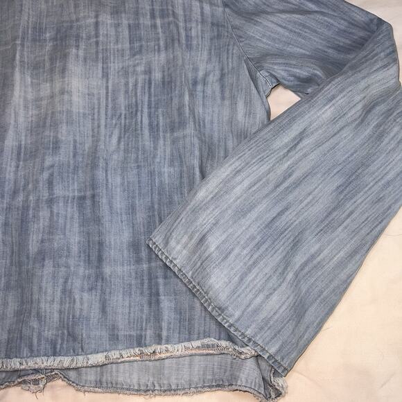Cloth & Stone Shirt Size L Blue Chambray Flare Sleeve Open Tie Back Anthropologi - Picture 4 of 15